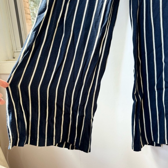 Reformation Striped Wide Leg High Rise Pants Lightweight Navy White 6 - Picture 8 of 10